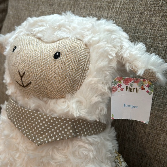 Pier 1 Imports Juniper Sheep 20" Plush Stuffed Toy Beige Green Flowers Lamb - Picture 2 of 4